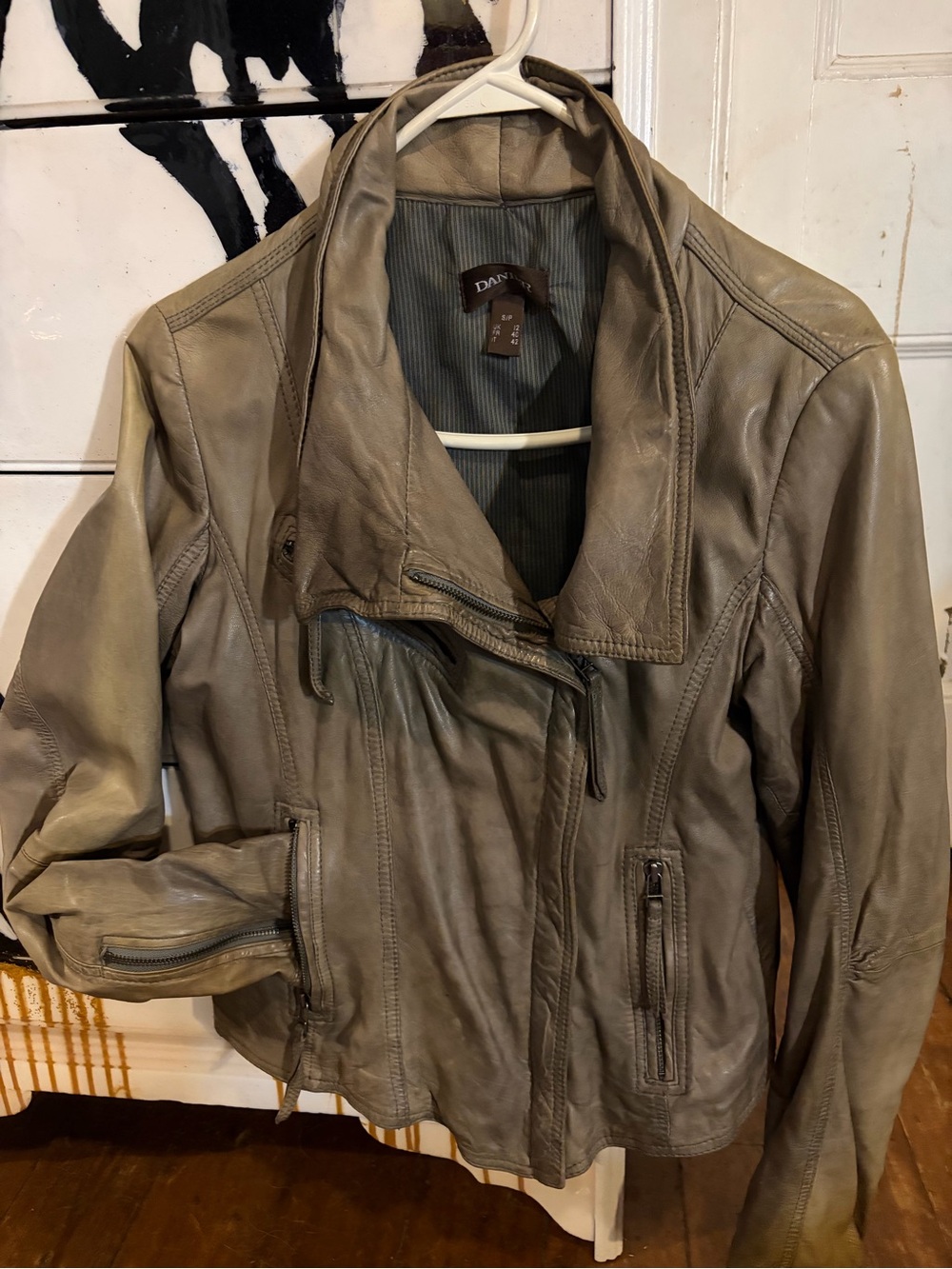 Danier Taupe Leather Moto Jacket